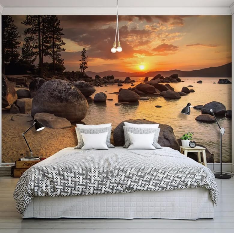 Papier peint 3D paysage coucher de soleil grand format decoration murale chambre et salon 250x175 - 2
