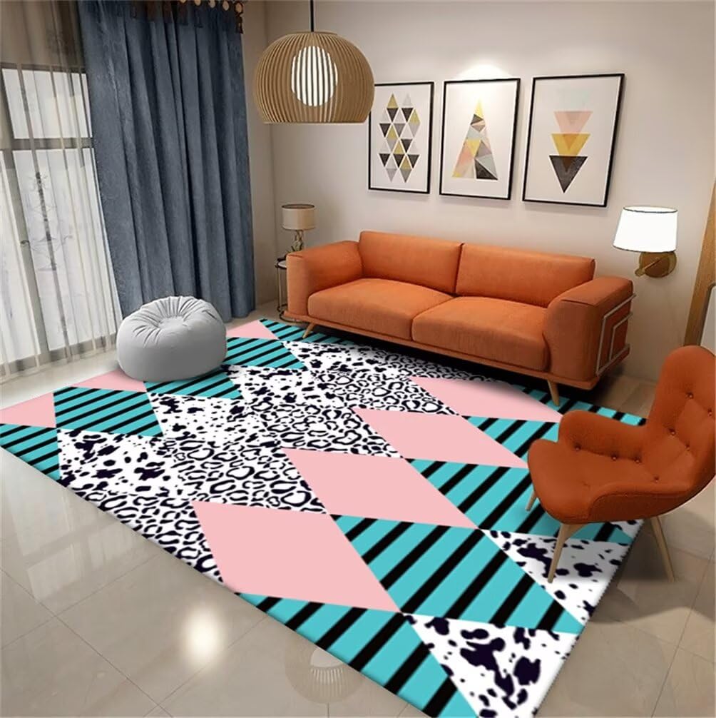 Tapis de chambre moderne 90x180cm lavable à motif géométrique