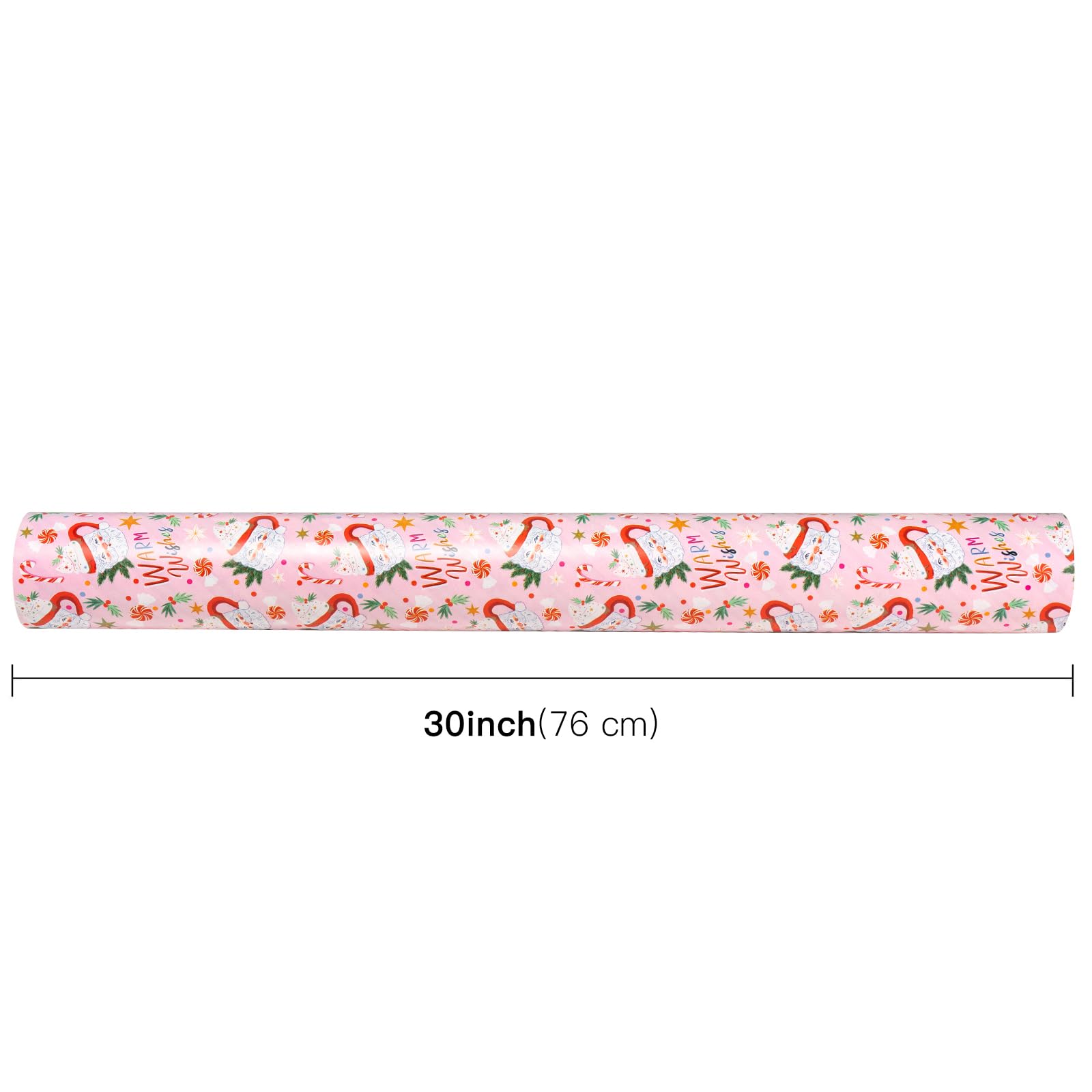 WRAPAHOLIC Wendbares Weihnachts-Geschenkpapier – 76,2 cm x 30 m, Jumbo-Rolle, rot und rosa, Weihnachtsmann-Tasse und Streifen-Design