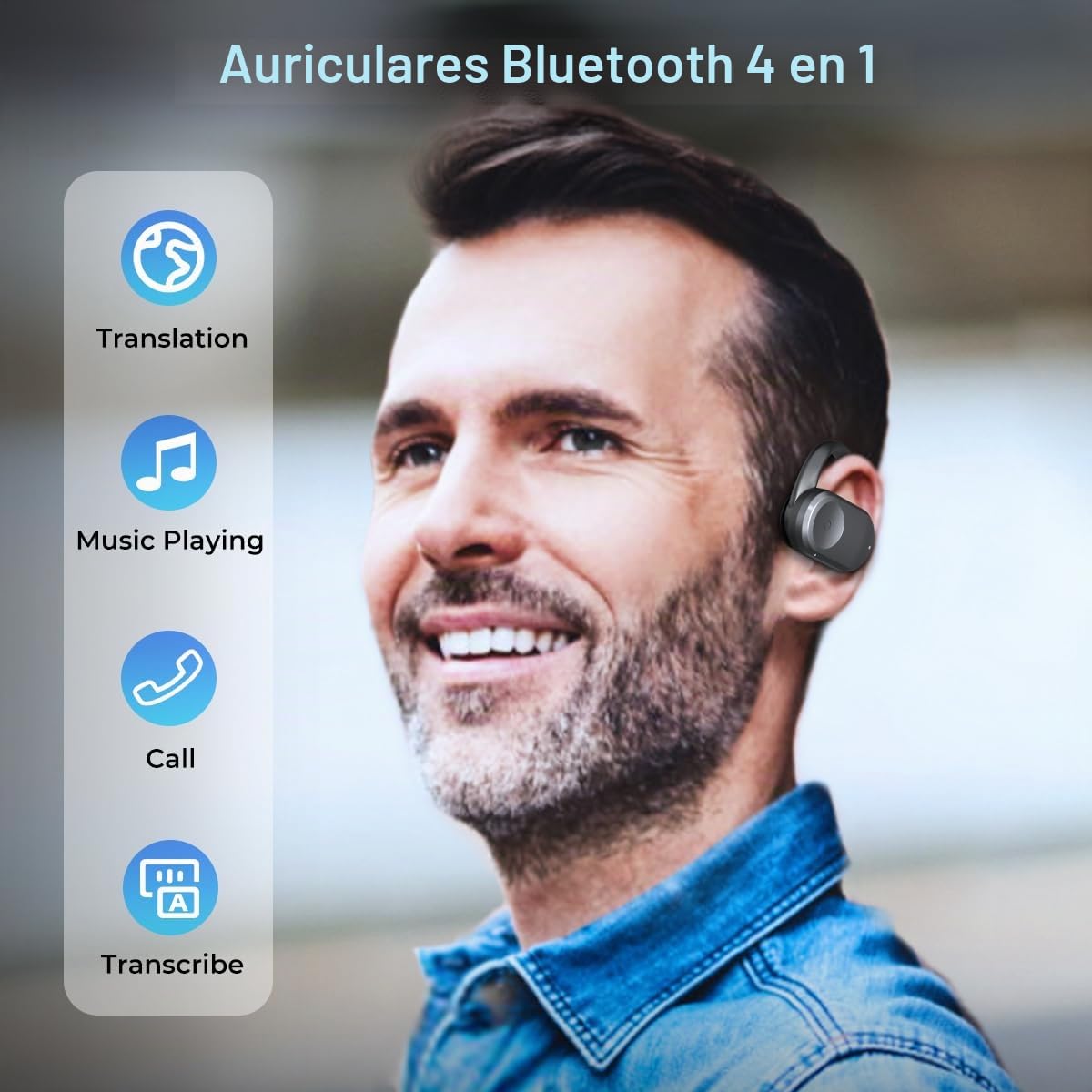 kentfaith AI Auriculares Traductores Instantáneos en Tiempo Real, 150 Idiomas, 30H Batería, Bluetooth 5.3 Diseño Abierto Cómodo, Traductor Bidireccional para Viajes/Negocios/Estudio - Negro