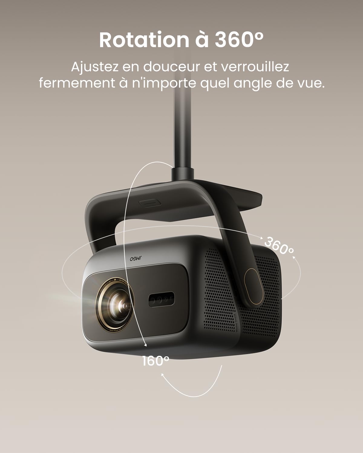 JMGO N3 Ultimate Support de Plafond Original pour Projecteur, X-Gimbal 360° Rotation, Gestion des Câbles Dissimulée, Aluminium Aéronautique, Fixation Sécurisée