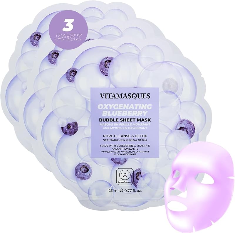Máscara facial de bolhas com mirtilo Vitamasques – Pacote com 3