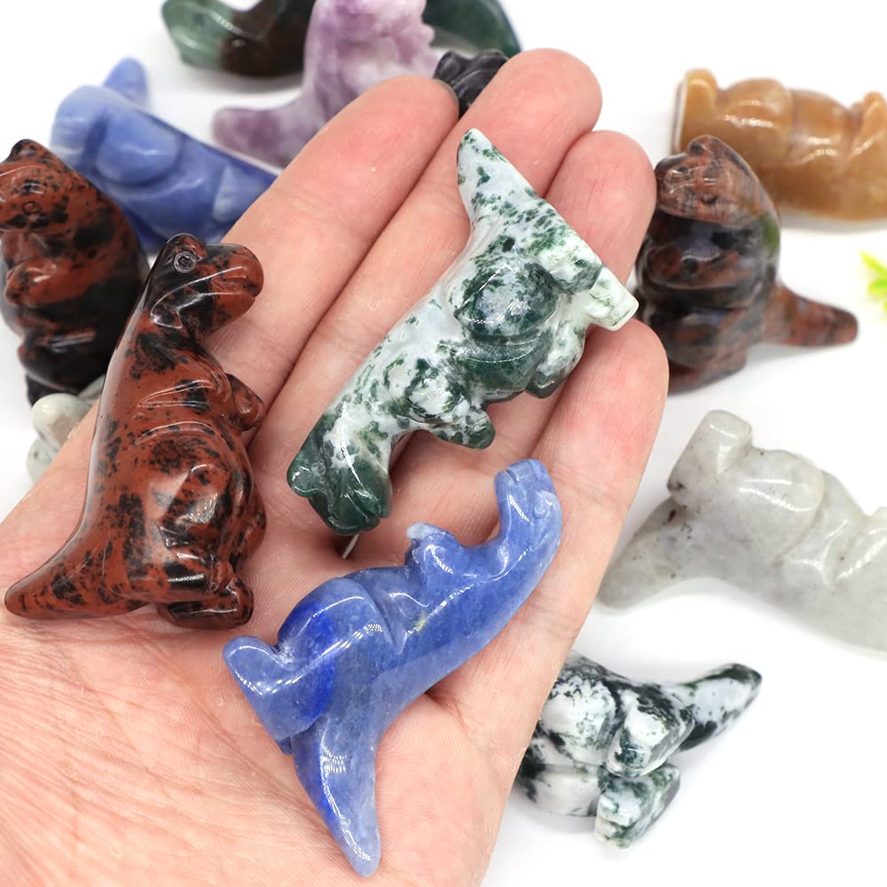 2 "posąg dinozaura kamień naturalny kryształ rzeźbione uzdrawianie Reiki figurka zwierzątko rzemiosło z kamieni szlachetnych dekoracja wnętrz prezent na Halloween (Color : Tree agate, Size : 5 PCS)