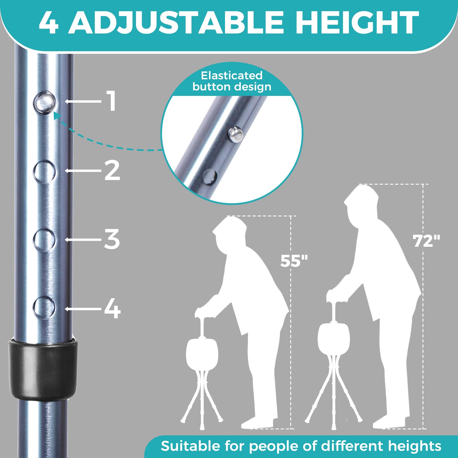 ENLUNTRA Bastone da passeggio pieghevole portatile regolabile con sedile, sedile per anziani, con manico magnetico massaggiante e LED, supporta fino a 150 kg