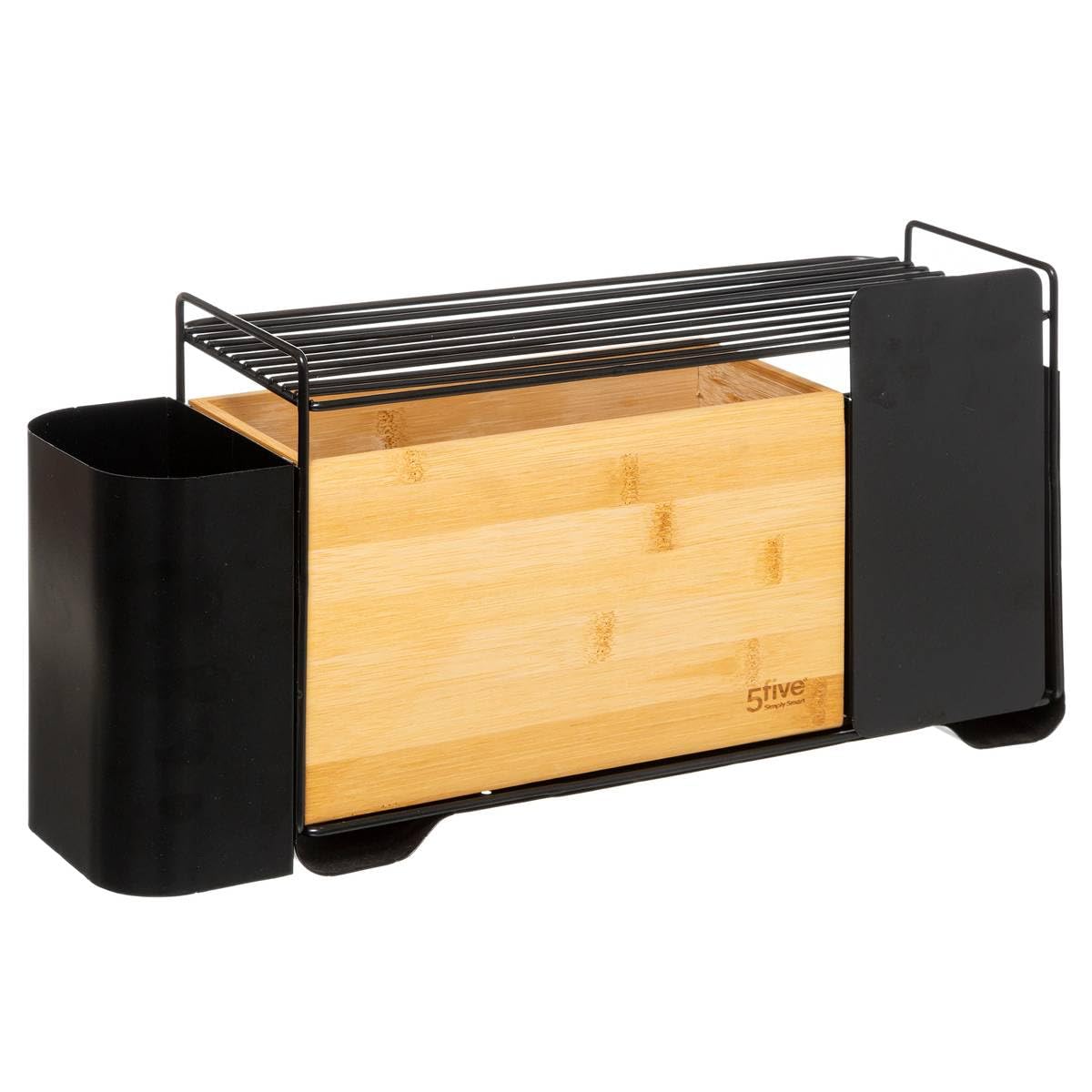 Organiseur en bambou noir Nera 5five avec 5 bacs de tri amovibles pour bureau