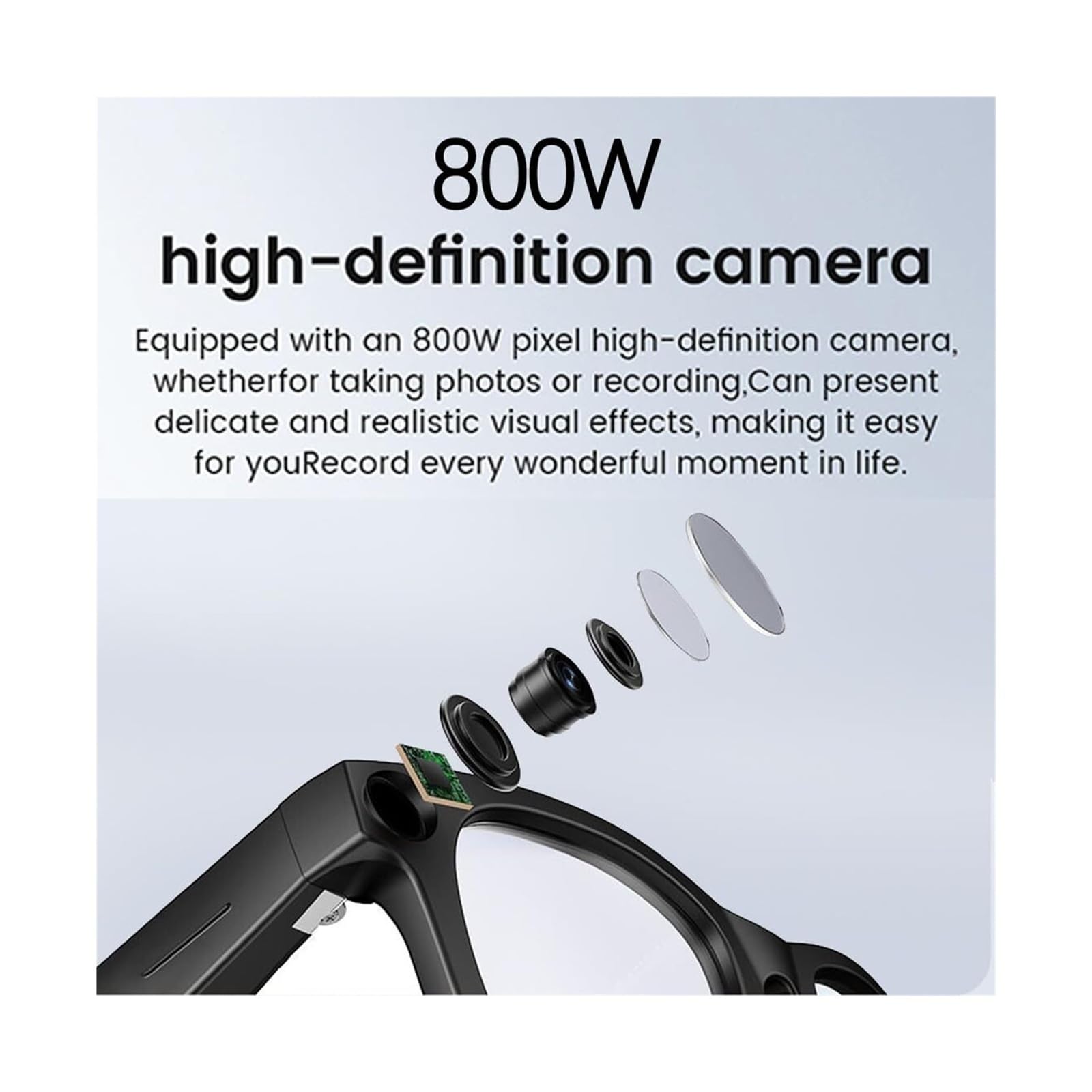 Occhiali intelligenti, con occhiali for fotocamera Bluetooth da 8 MP e funzionalità di musica e chiamate, controllo vocale, for la registrazione video remota