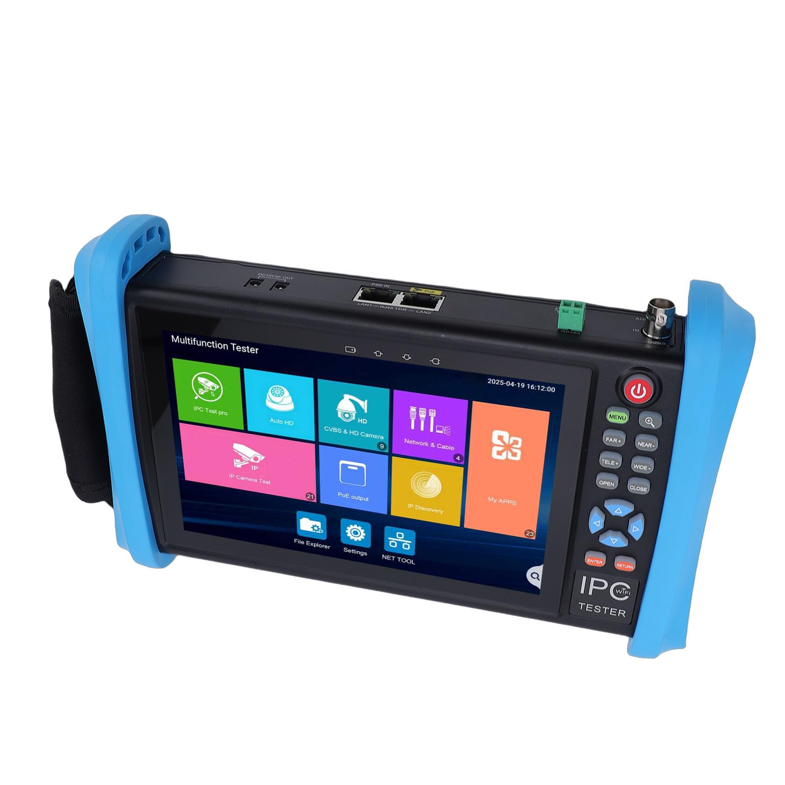 Tester CCTV Tester per Telecamera Portatile con Display HD da 7 Pollici per Telecamere IP/analogiche da Lavoro All'aperto Materiale ABS (Spina europea)