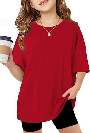 Arshiner Girls T Shirts Oversized Kids Summer Tops Casual Soft Basic Tees
