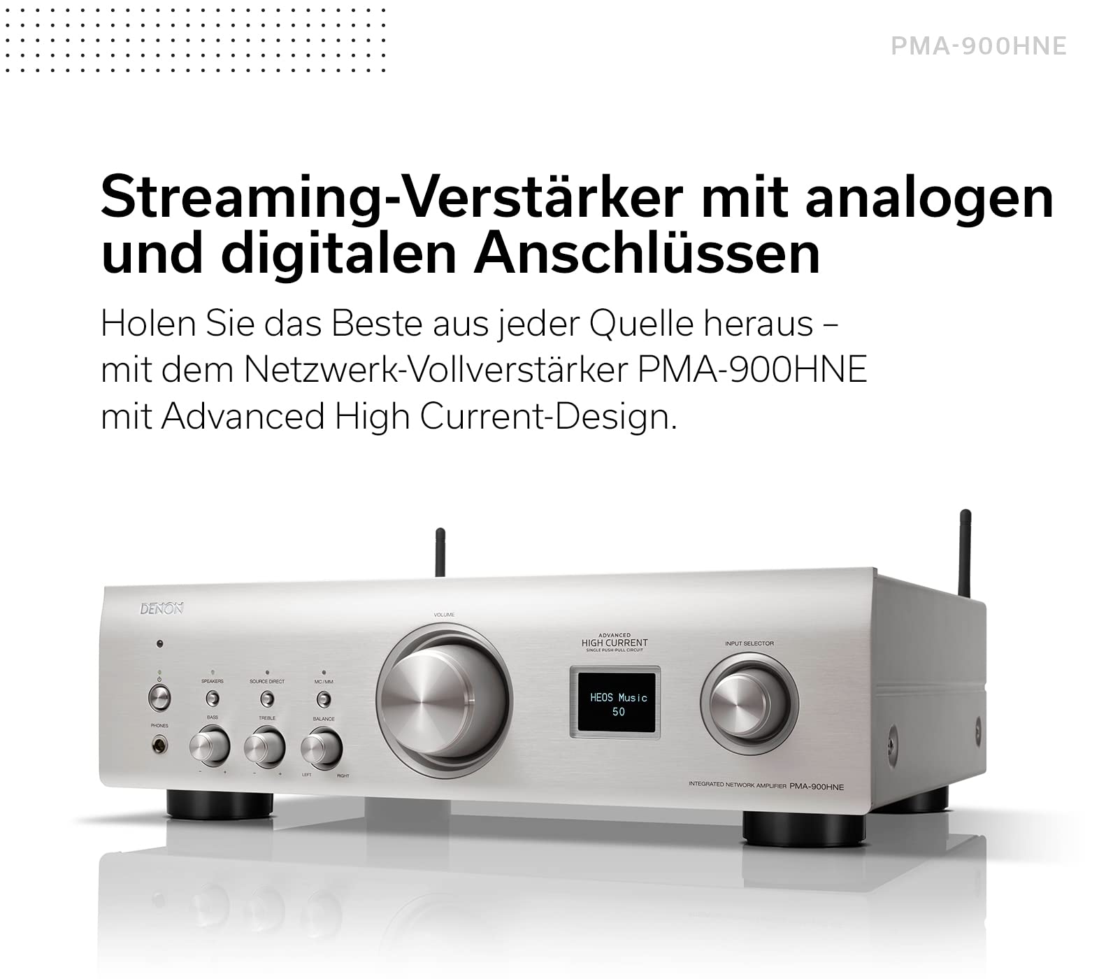 Denon PMA-900HNE HiFi Verstärker, Stereo Verstärker mit HEOS Built-in, 2x85W, eingebauter Phono-Vorverstärker, Hi-Res Zertifiziert, AirPlay 2, Bluetooth, Schwarz