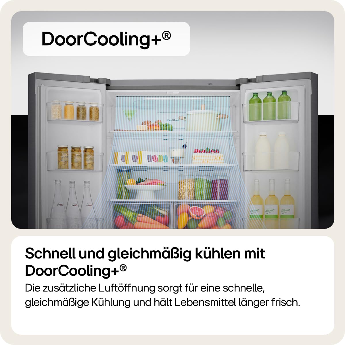 LG GSLE81PYBC Side-by-Side Kühlschrank mit Gefrierfach (628 L, Energieklasse C) mit Eis- und Wasserspender, Multi-Airflow, DoorCooling+, Silber