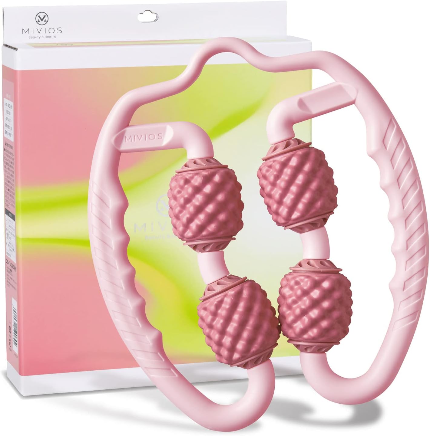 MIVIOS AMV307 Exercise Roller, Myofascial Release, Loosen Stretch, Handle Roller, Pink/Green