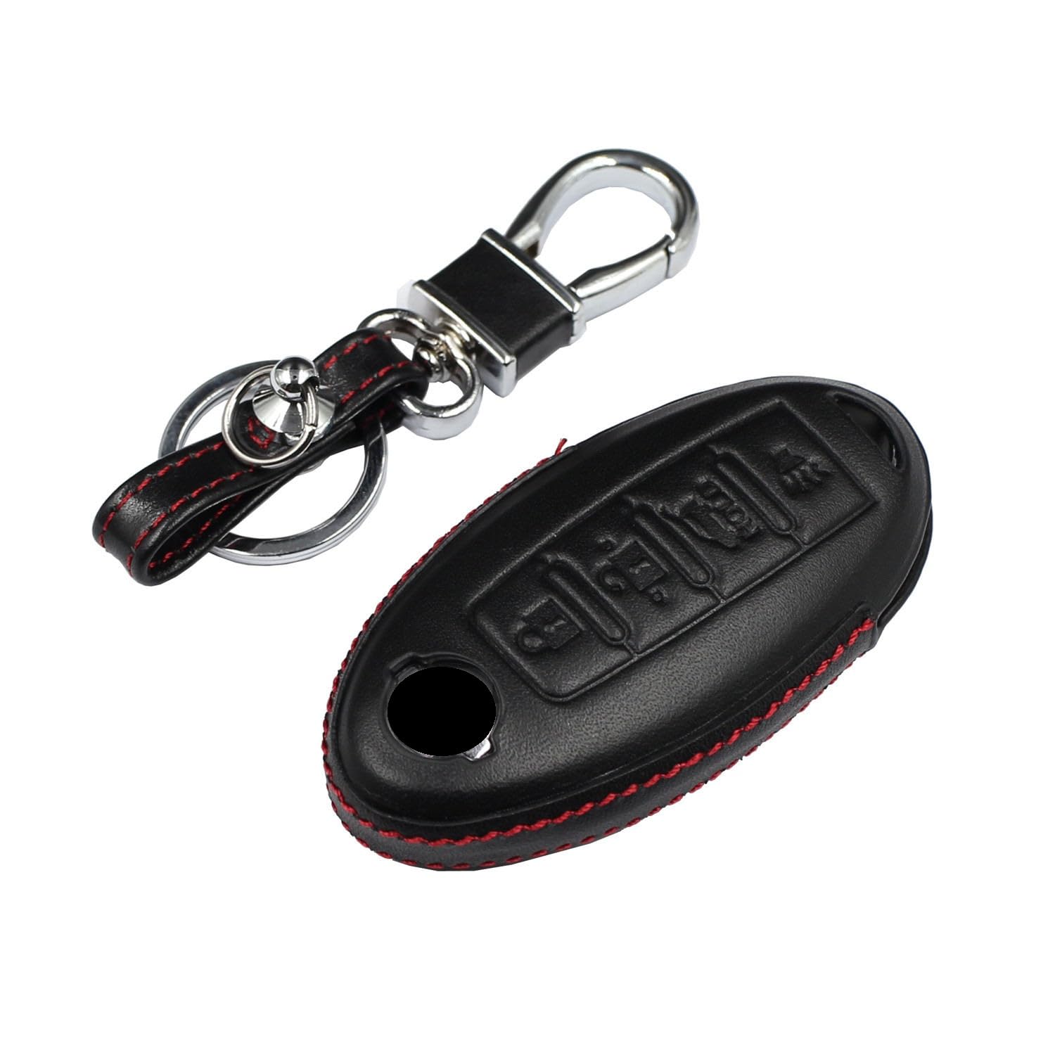Genuine Leather Key Fob Cover for Nissan Car Smart Remote Key Case | For Nissan 370Z Altima Armada Frontier GT-R Leaf Maxima Murano Pathfinder Rogue Sentra Titan Versa Key Shell Keychain Ring