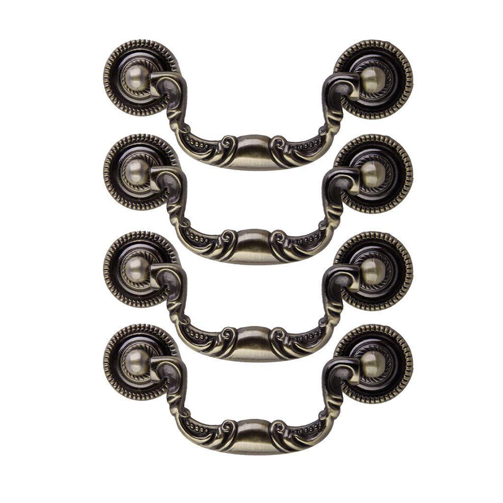 Fenteer (Set of 4 Drop Bail Vintage Style Dresser Drawer Pull Cabinet Handles Brass 128mm - 5'' Handle