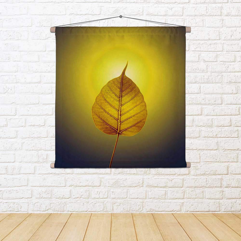 Artzfolio Gold Pho Or Bodhi Leaf With Halo Background Silk