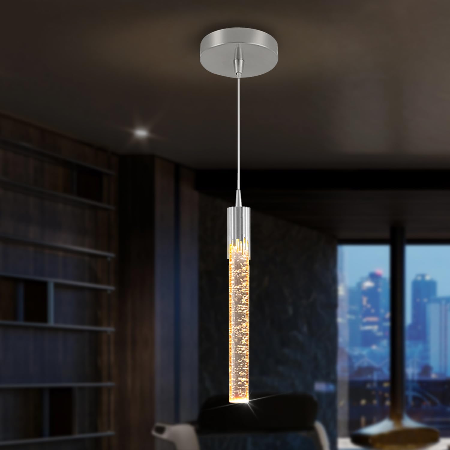 PCXEHUYP Modern LED Mini Chrome Crystal Chandelier - Adjustable Dimmable Pendant Light for Kitchen Island, Dining Room & Bedroom 2700K/4500K/6000K Lighting Fixture