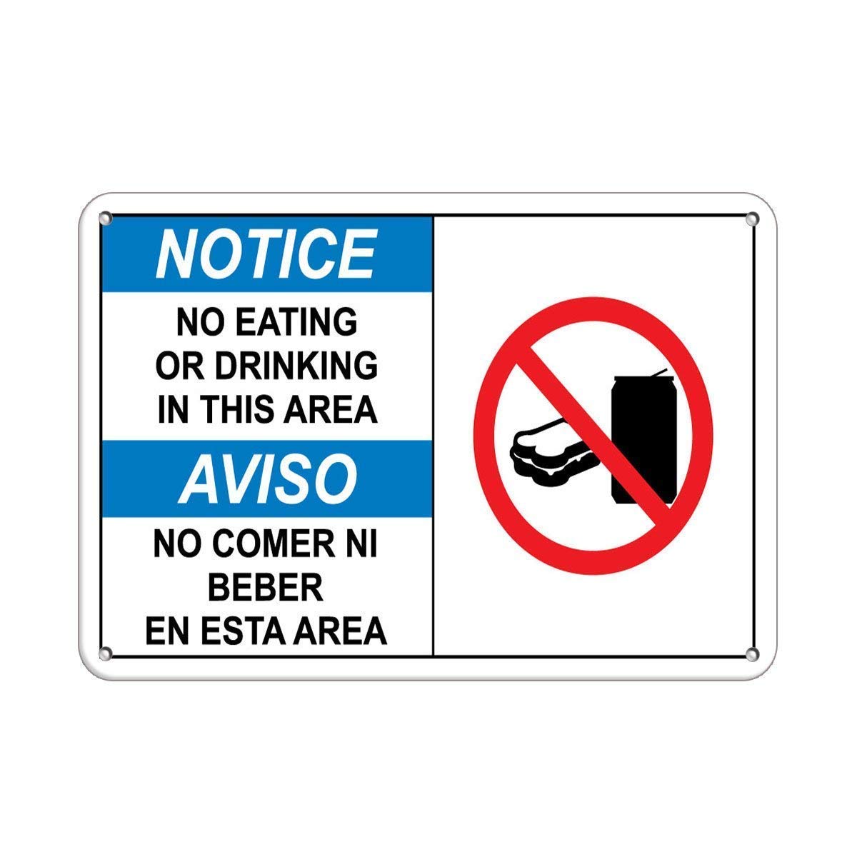 Metal Sign Notice no Eating or Drinking in This Area for Outdoor & Indoor, 12" x 8"