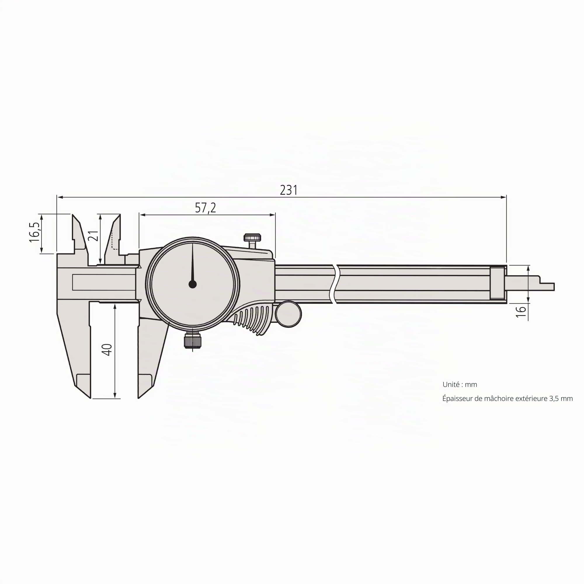 Mitutoyo 505-730 Pied à coulisse à cadran 2 mm/rev