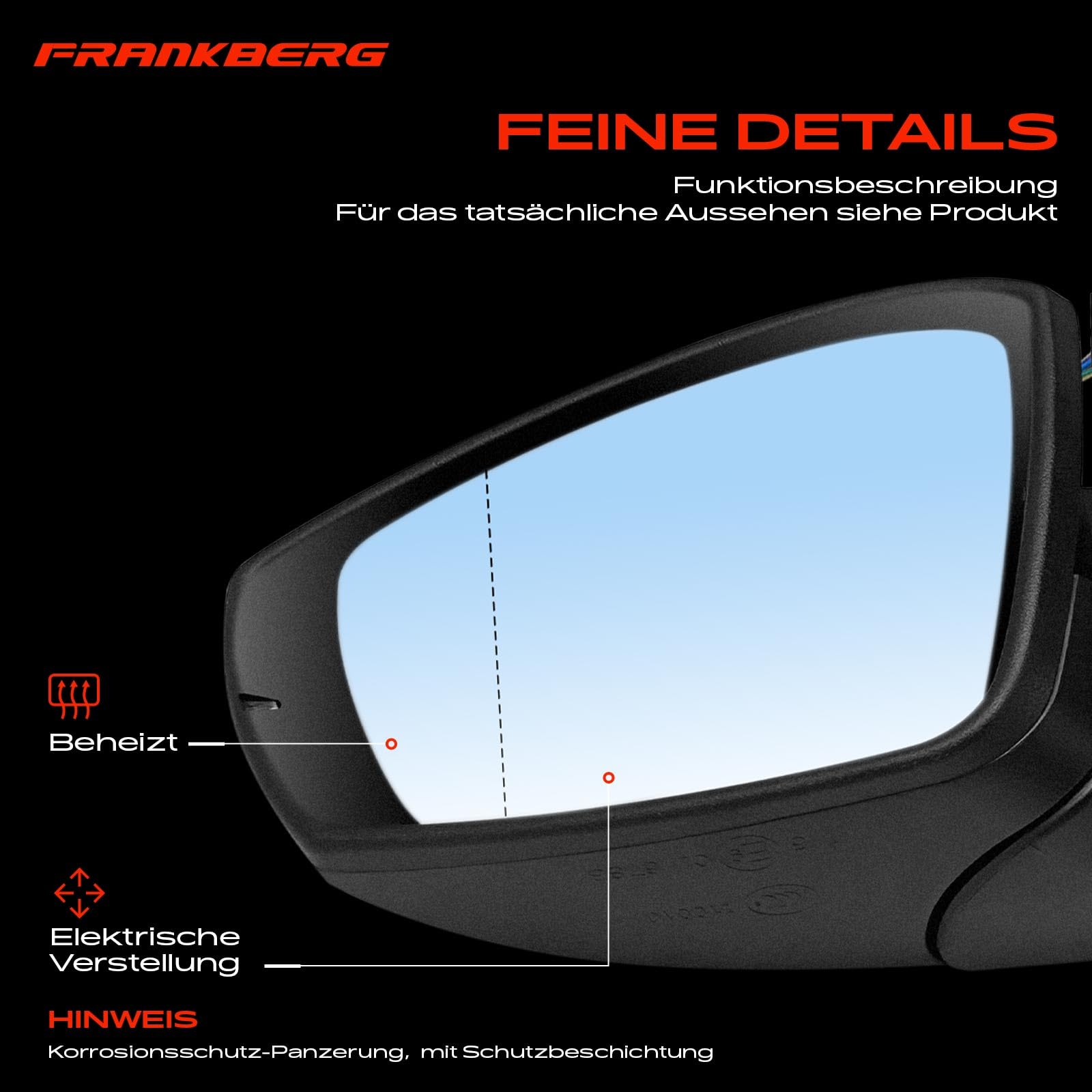 Frankberg Specchio Specchietto Retrovisore Elettrico Sinistra 6 poli &-Riscaldabile &-Luce lampeggiante Compatibile con Polo 2009-2022 Polo Berlina 2014-2020 Polo Van 2009-2017