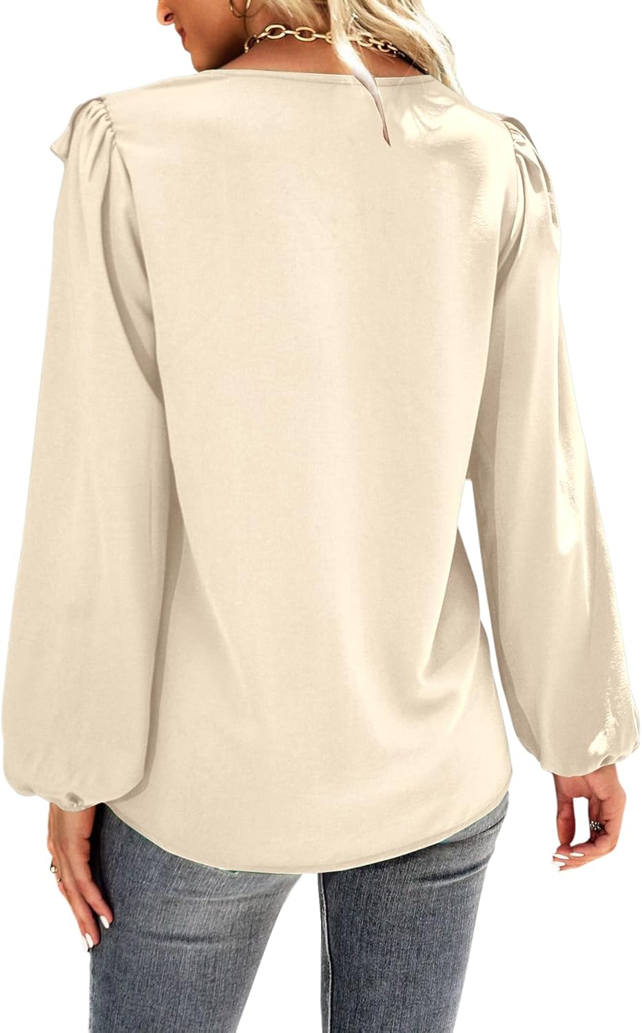 Vrtige Women's V Neck Ruffle Front Button Down Long Sleeve Blouse Top Shirt - Image 2