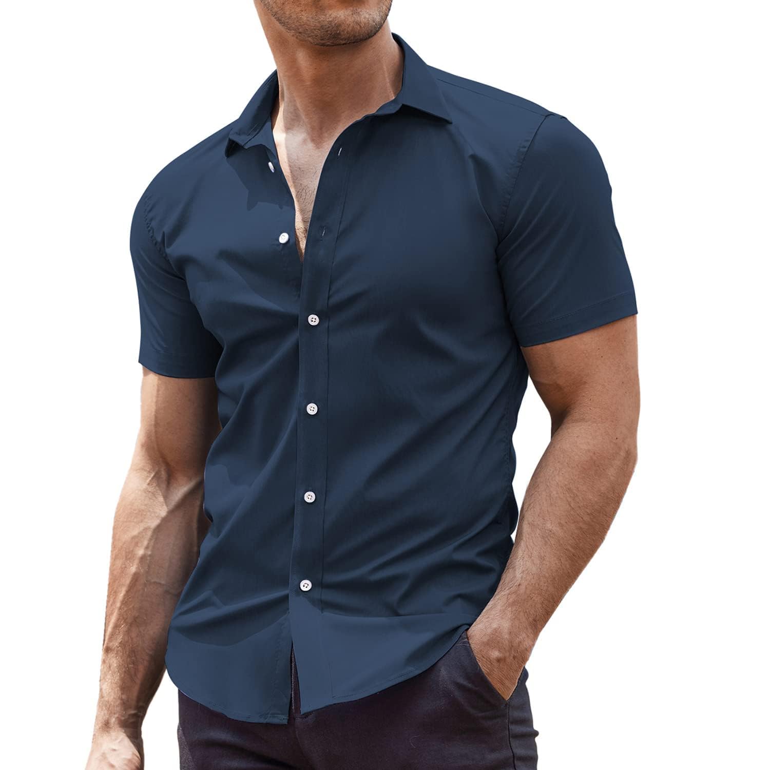 COOFANDY Herren Hemd Kurzarm Sommerhemd Business Hemd Herrenhemd Kurzarm Freizeithemd Stretch Hemden Männer Kurzarmhemd XS-4XL