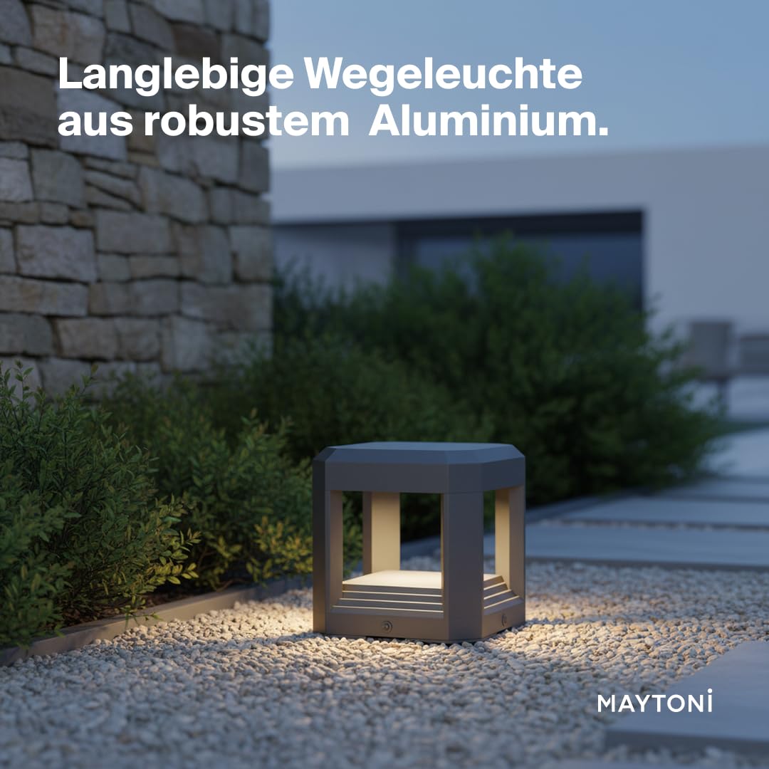 Maytoni ROYAL MILE Wegeleuchte Grau IP65, LED Gartenleuchte 13W 3000K, moderne Außenleuchte für Garten & Terrasse