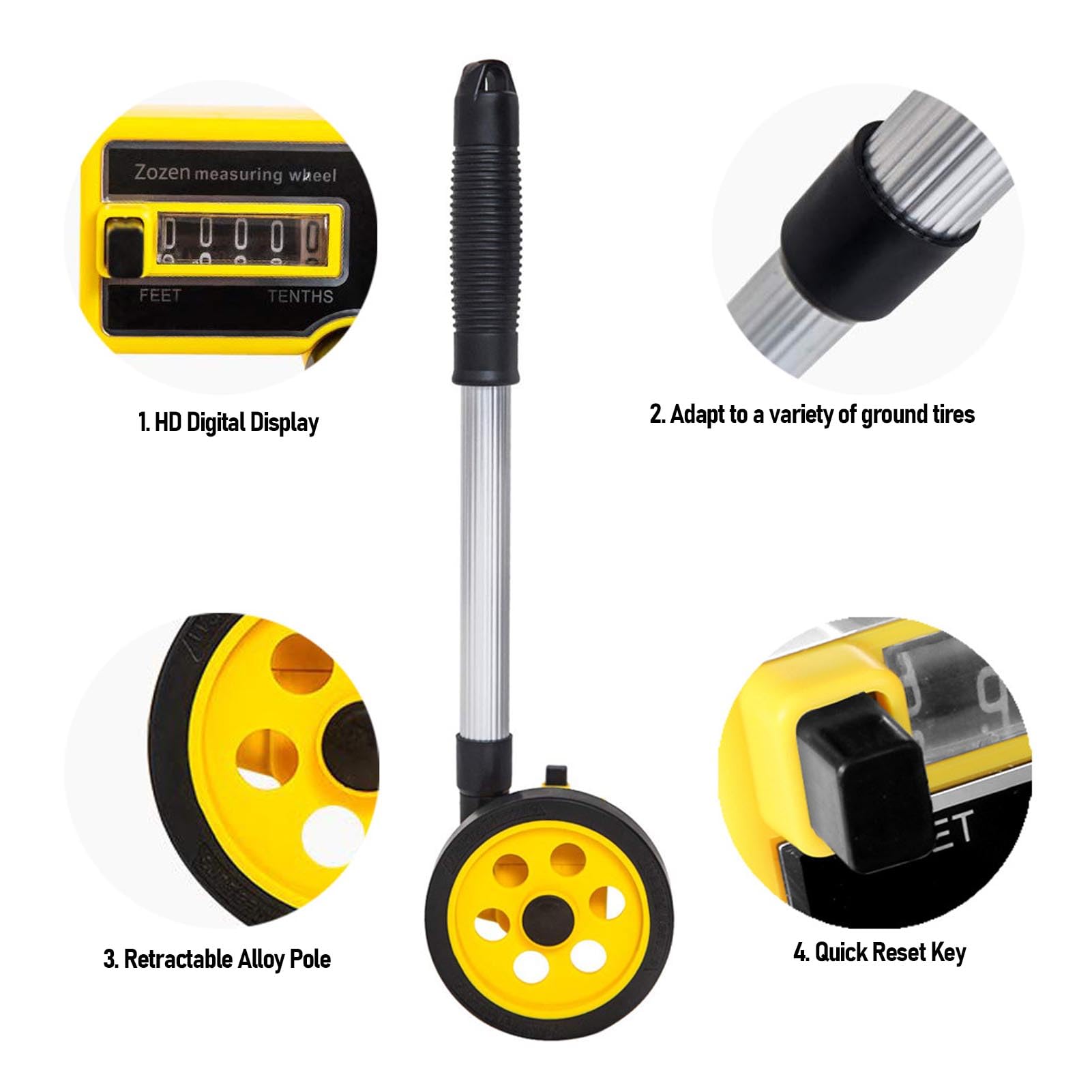 Roue De Mesure De Distance, 9999.9 M Roulette De Mesure Pliable Odometre A Roue Decametre, Télescopique Roue De Mesure Métriques Mesure De Roulement, RéInitialisation D'Un Bouton