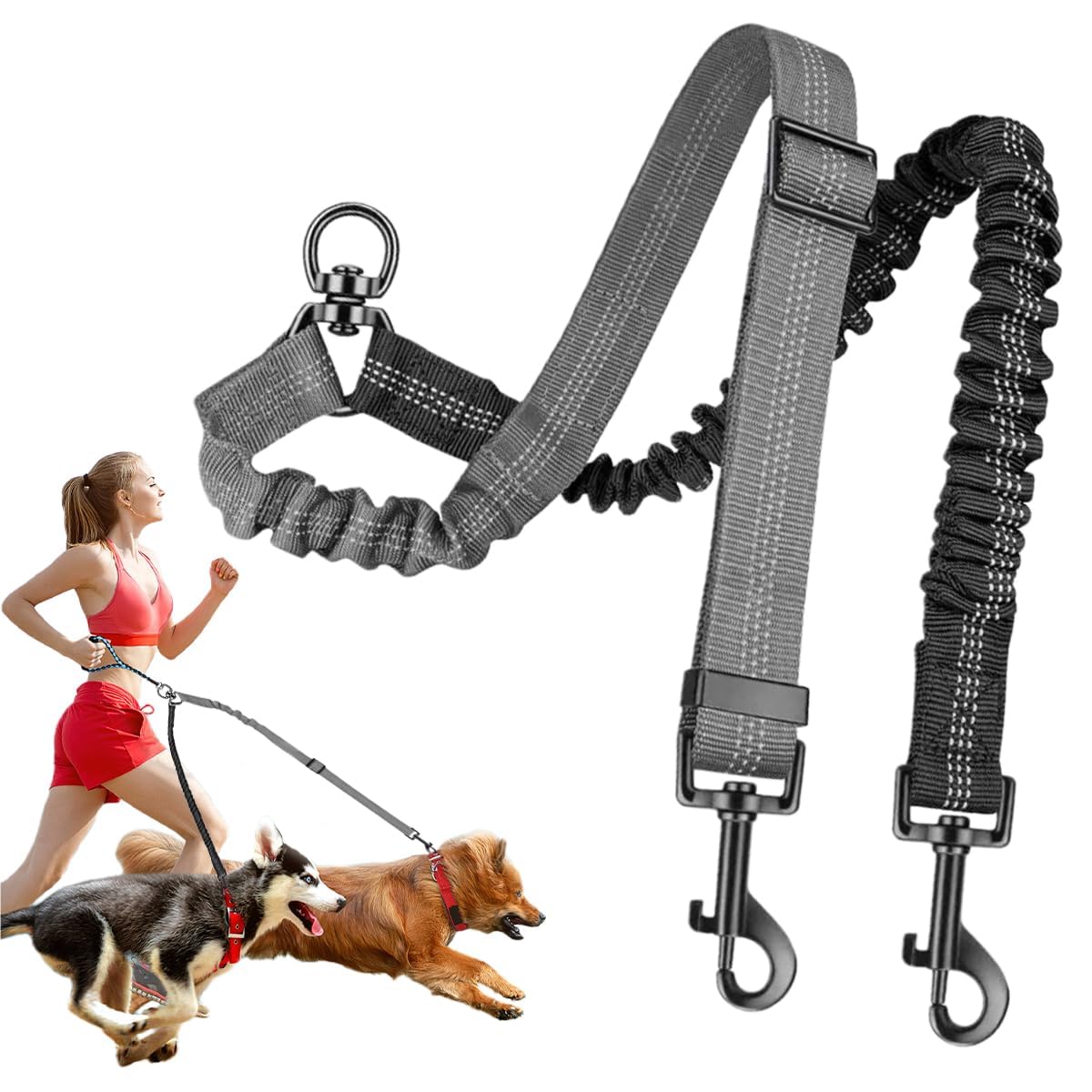 Double Ended Lead for Dogs, 360° Rotatable Dual Dog Lead for Walking
