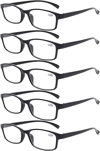 Miniatura 1 de Juego de 5 lentes de lectura con bisagras para hombres y mujeres, estilo retro, M, Negro (5 Pack Black)