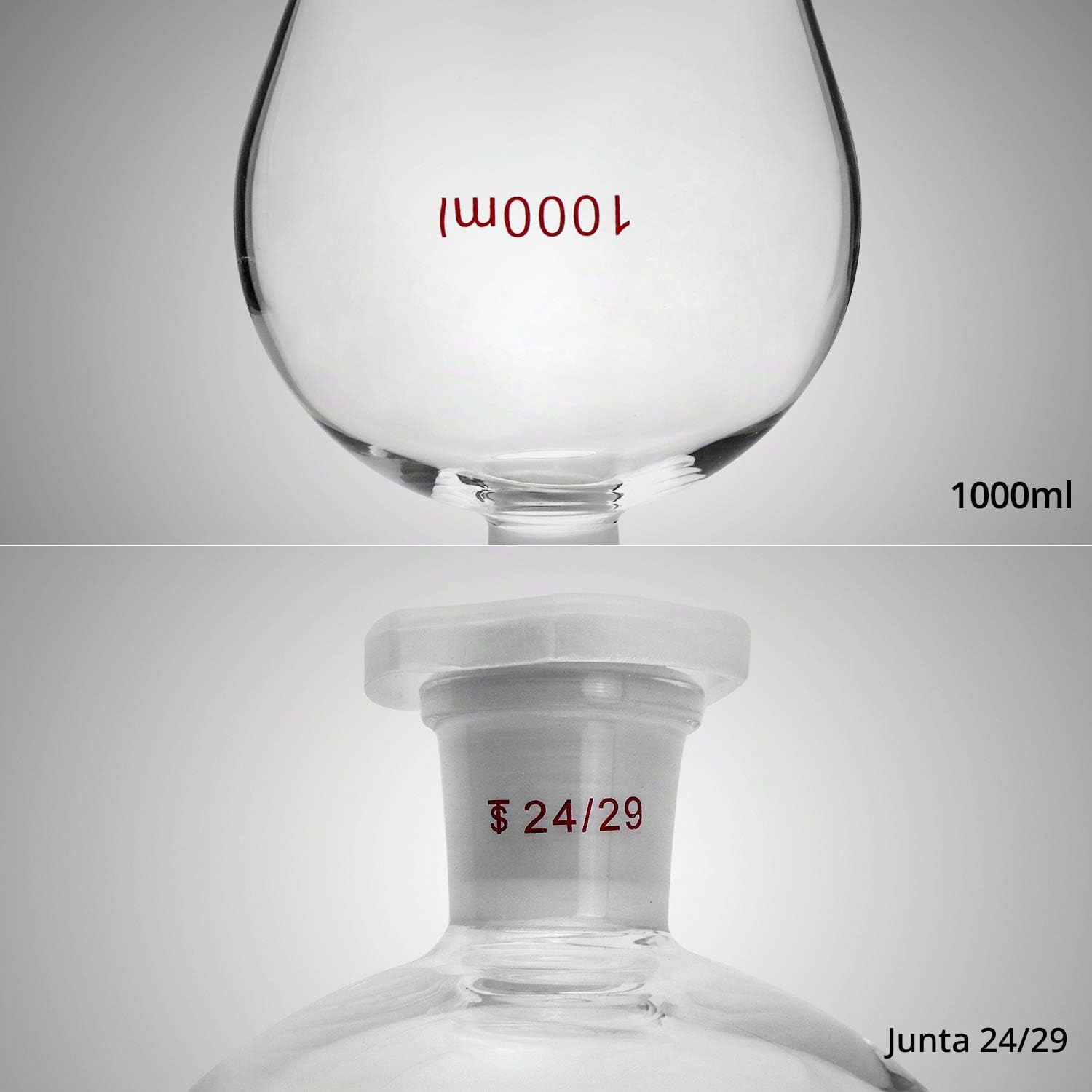 QWORK® Embudo separador de Cónico de Vidrio de Borosilicato con juntas 24/29 y Tapón PTFE, Separatory Funnel Embudo de Laboratorio - 1000ml