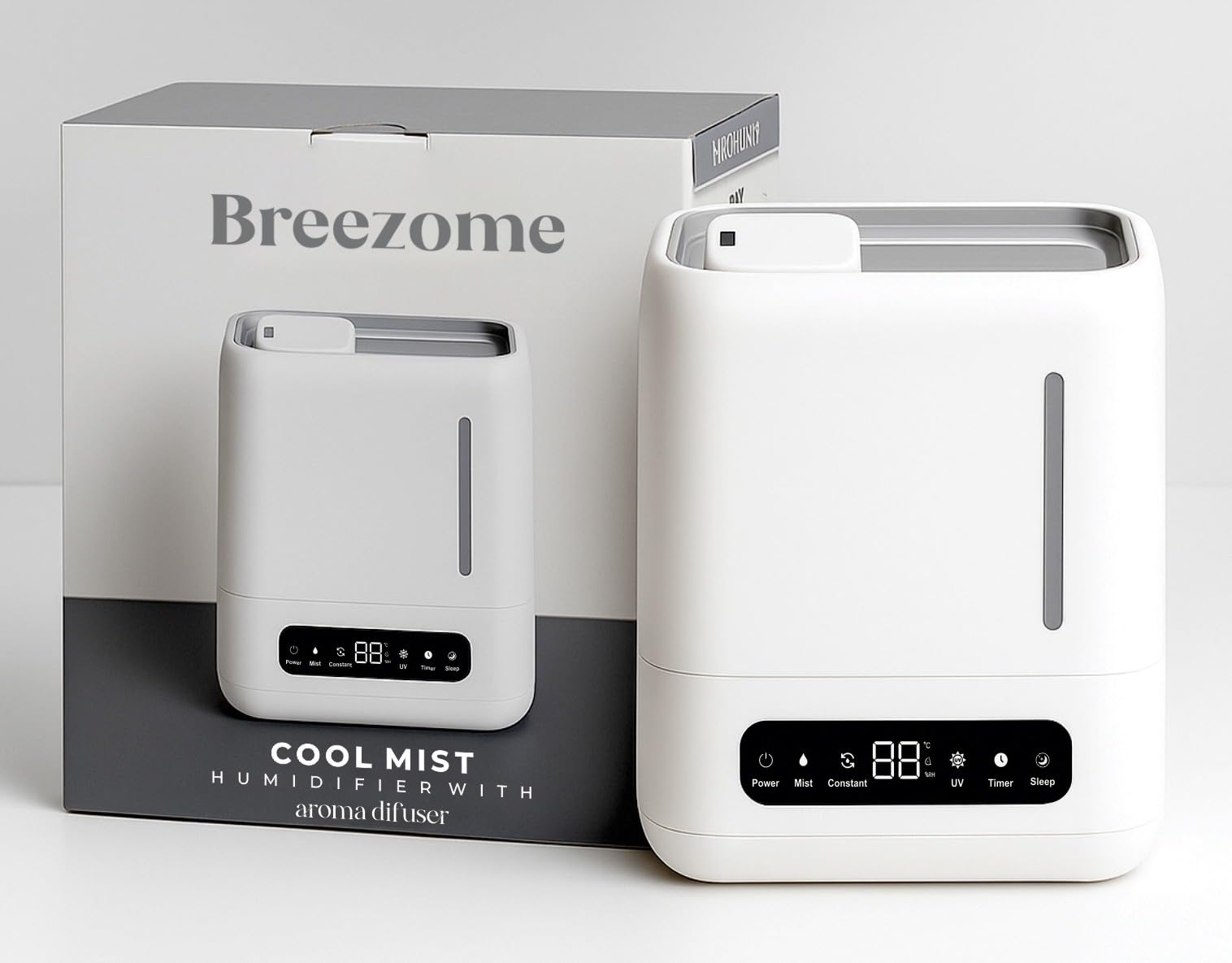 BREEZOME Smart Ultrasonic Humidifier and Aroma Difuser, 4L Cool Mist Top Filling Humidifiers for Home & Bedroom, 360° Nozzle Auto Shut-Off with Timer,LED Display, Remote Control (White, 4 liter)-image-11