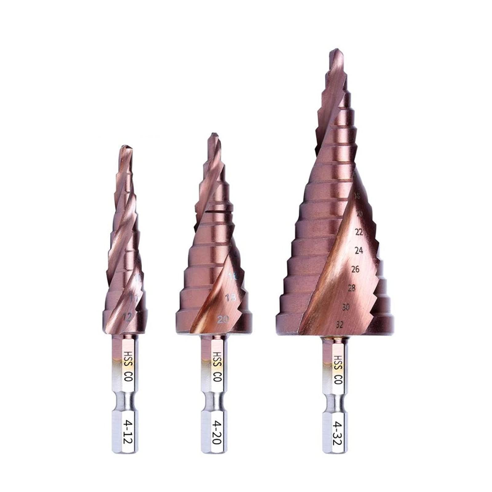 M35 5% Cobalto HSS Broca escalonada Cono de Acero de Alta Velocidad Vástago Hexagonal Juego de Herramientas de Brocas de Metal for Acero Inoxidable (Color : Brown, Size : 4-12mm 4-20mm 4-32mm)