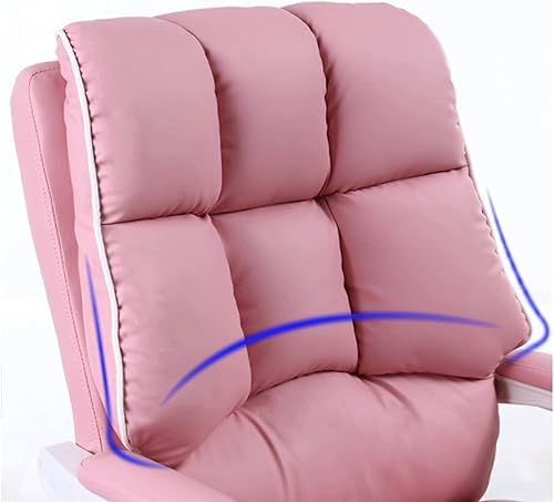 Miniatura 6 de Silla reclinable de piel de vaca, cómoda para el hogar, silla de oficina, reclinable, masaje de 7 puntos y reposapiés retráctil, rosa
