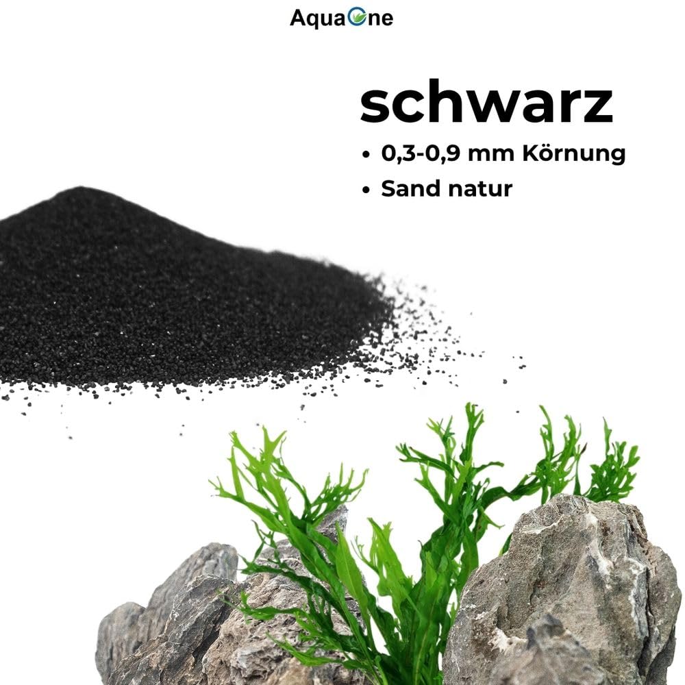 AquaOne Sable d'aquarium - 25 kg - Noir - 0,1-0,5 mm - Qualité supérieure - Sable de quartz à grain fin - Gravier décoratif d'aquarium