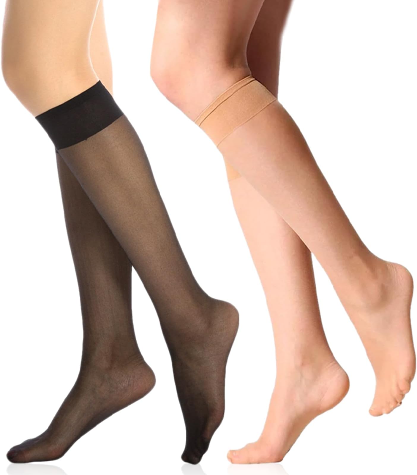 12 Pairs Knee High Socks Pop Socks For Women,Light Skin Color Women's Knee Socks,Sheer Long Socks Stockings For Women Nude Knee High Tights Sheer Nylon Stockings For Women，Ladies Nylon Knee Socks