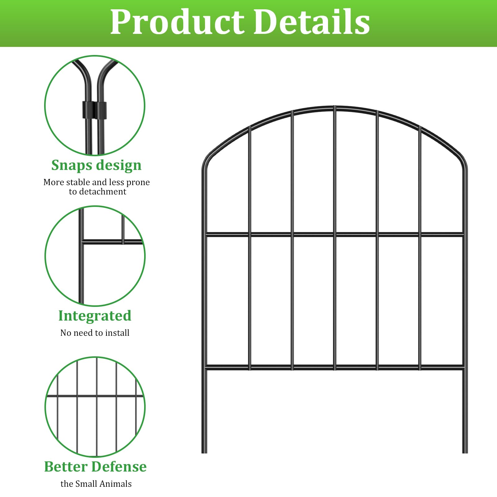 LIANTRAL 28 Pezzi Recinzione per Animali in Metallo, Recinzione Decorativa da Giardino a Innesto 41 cm x 9 m, Design Curvo, Antiruggine, Nessuna Necessità di Scavi, Recinzione per Cani e Conigli