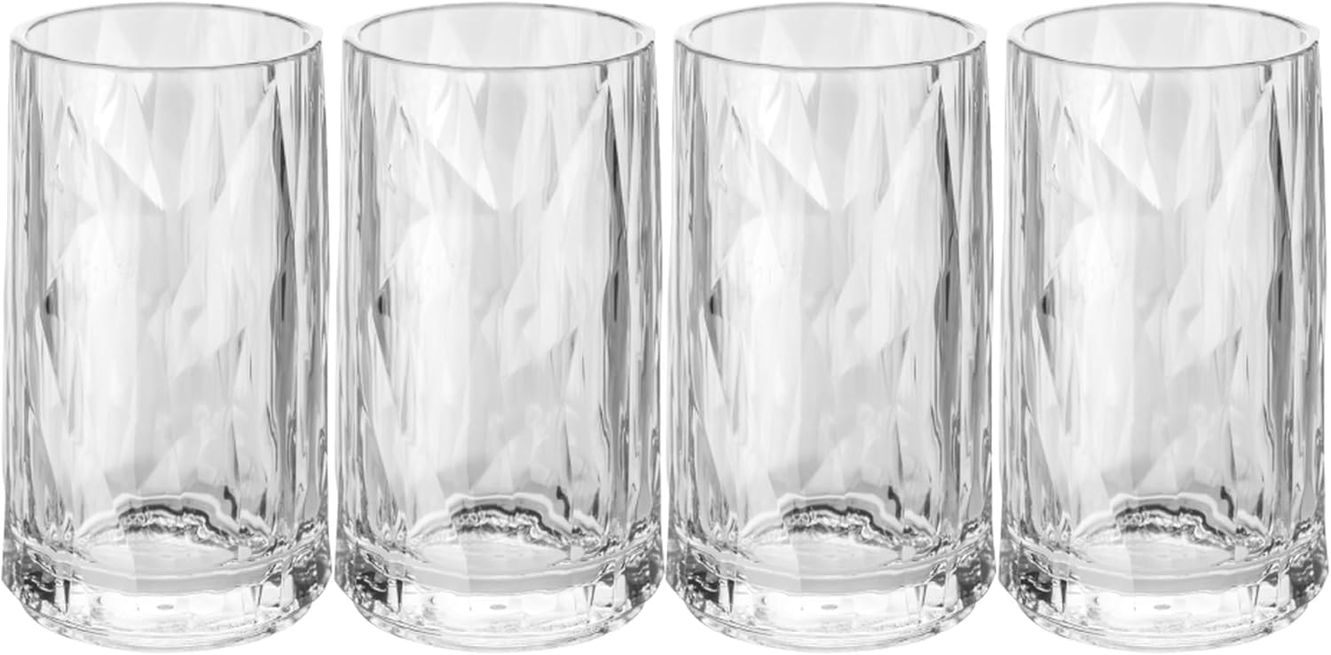 koziol Superglas Club No. 7, 4 Stück, 4 cl, Schnaps- & Shot-Glas aus kristallklarem Kunststoff, luxuriös, unzerbrechlich, wiederverwendbar, Party, Camping, 4er Set