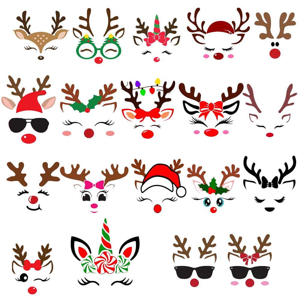 iMagitek 35 Pcs Christmas Reindeer Face Stickers Girl Boy Reindeer Face Decals Christmas DIY Craft Stickers Window Clings for Fridge Wall Door Party