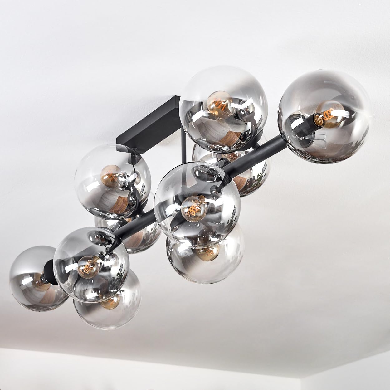 HOFSTEIN Deckenleuchte Chehalis, 10-flammige Deckenlampe aus Metall/Glas in Schwarz/Rauch/Klar, Leuchte im Retro/Vintage-Design (Schirme Ø 15 cm), E14, Esszimmer, Wohnzimmer, Schlafzimmer, Küche