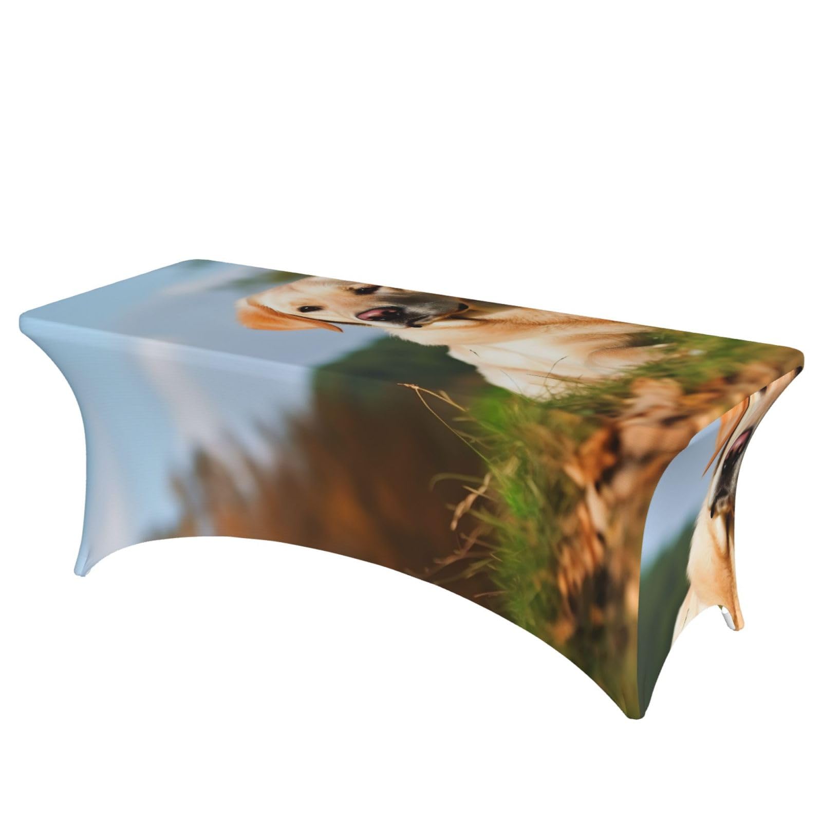 6FT Spandex Table Covers for Rectangle Tables, Wrinkle Resistant Stretch Tablecloths, Ultimate Fitted Cute Labrador Dog Table Cloth for Party, Wedding, Banquet