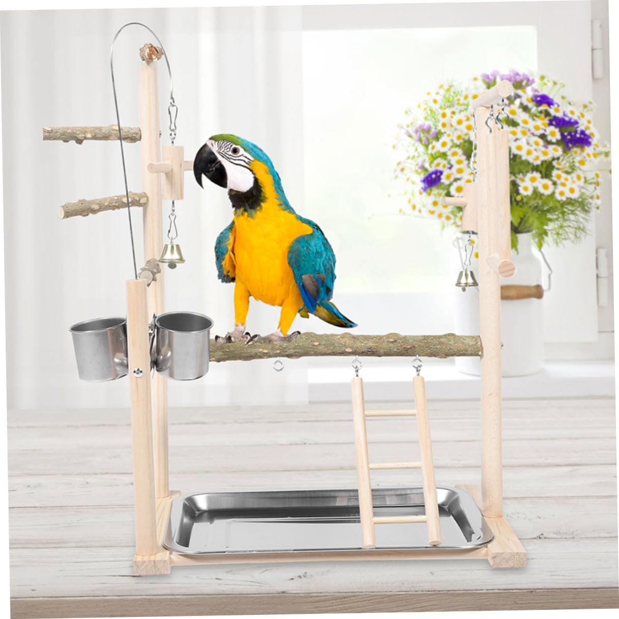 Toddmomy Parco Giochi per Pappagalli con Supporto da Pavimento in Plastica Stabile, Gioco Interattivo Elegante per Pappagalli e Cocorite, per Decorazione della Casa