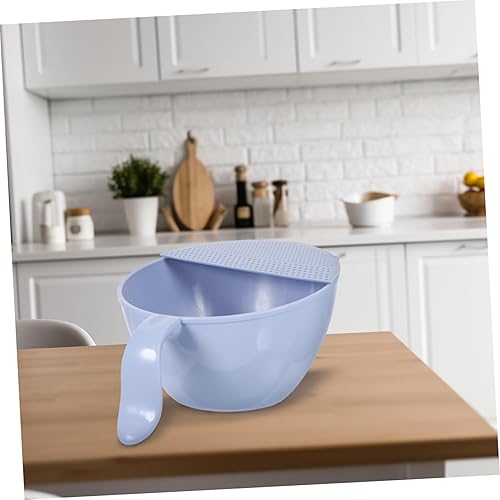 Miniatura 17 de Hemoton Cesta de drenaje multifuncional, colador de arroz de cocina, colador colador, tamiz de lavado de arroz con asa, coladores de lavado