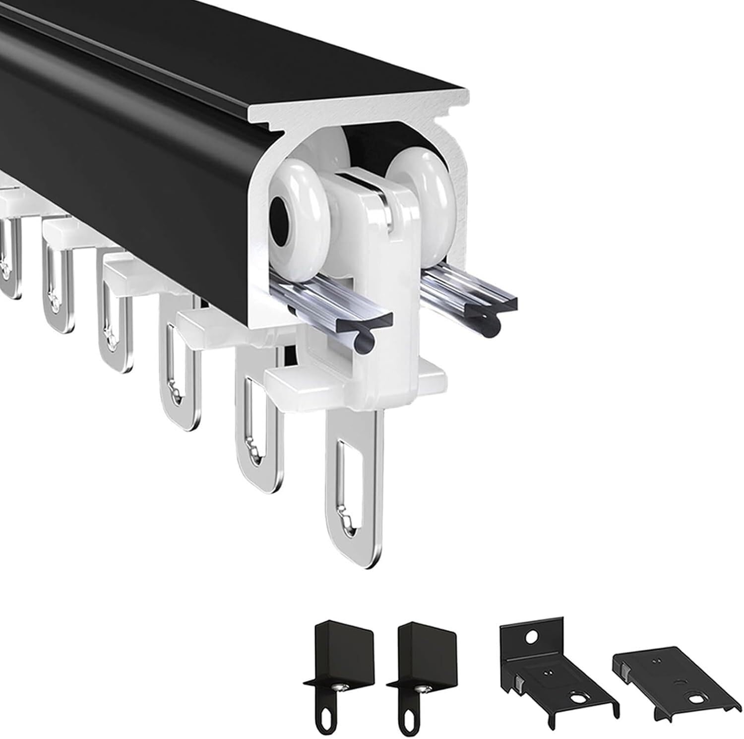 Rail aluminium pour porte coulissante et rideau noir qui bloque sans effort