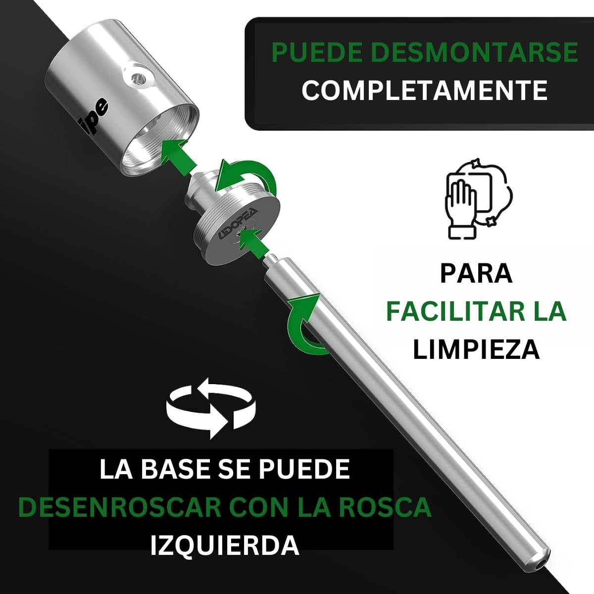 Pipa de titanio UDOPEA T-Pipe - La original - Pipa metálica de alta gama con propiedades perfectas para fumar - Pequeña, ligera, de sabor neutro (Titanio)