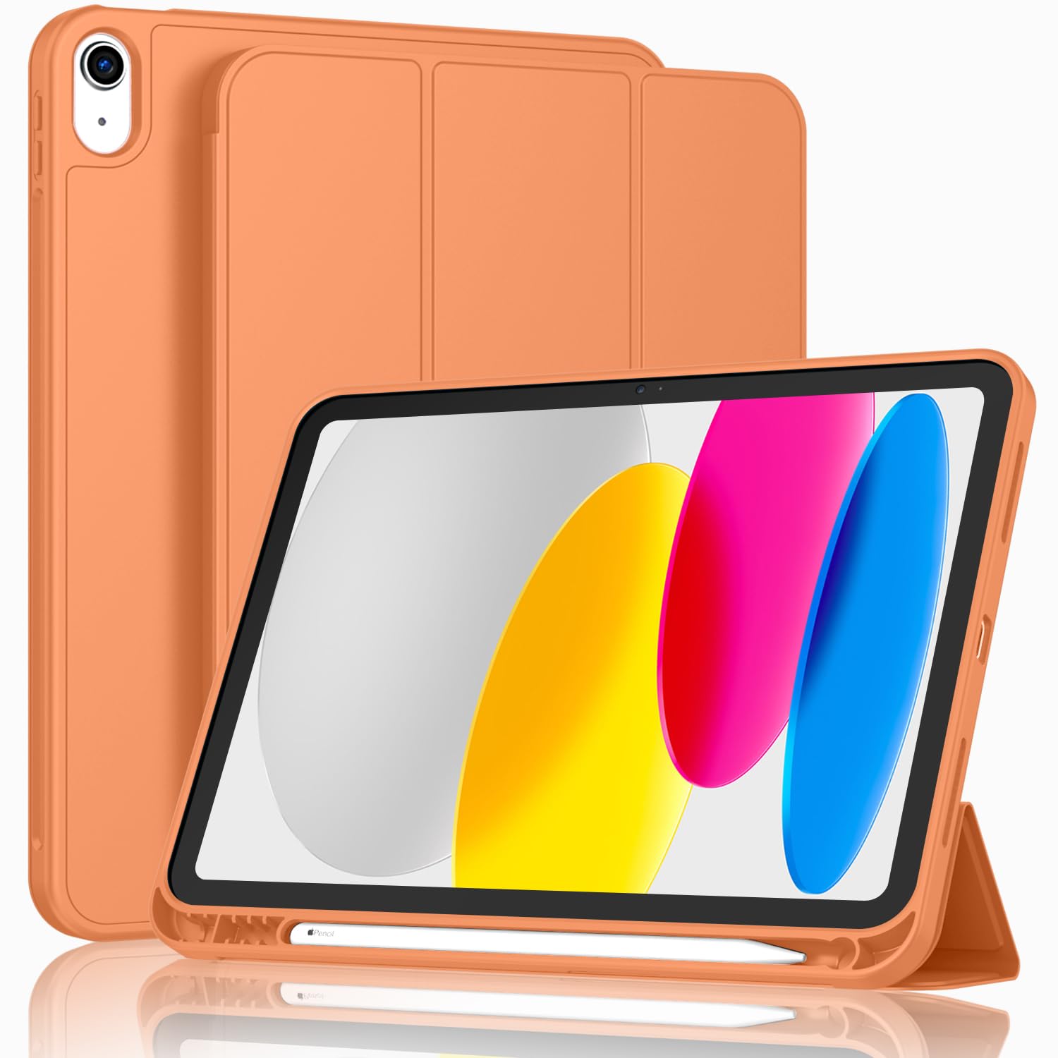 ToaPoia Case for iPad (A16) 11 Inch 2025/iPad 10th Generation 10.9 Inch 2022, Slim Trifold Stand Protective Cover with Pencil Holder and Soft TPU Back,Support Auto Sleep/Wake (New Orange)