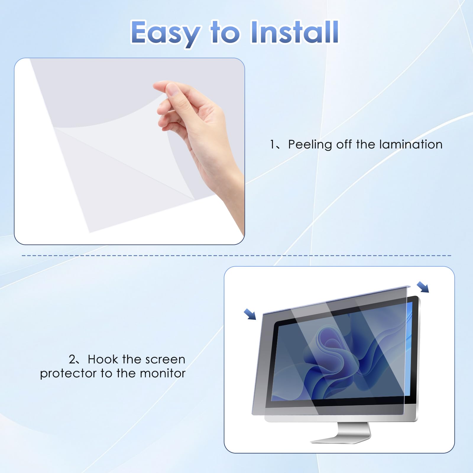 Qoosea Écran Confidentialité 24 Pouces Anti-espion: Filtre Suspendu Anti-reflets & Protection Lumière Bleue (16:9, 547x320mm) pour Cadres Professionnels