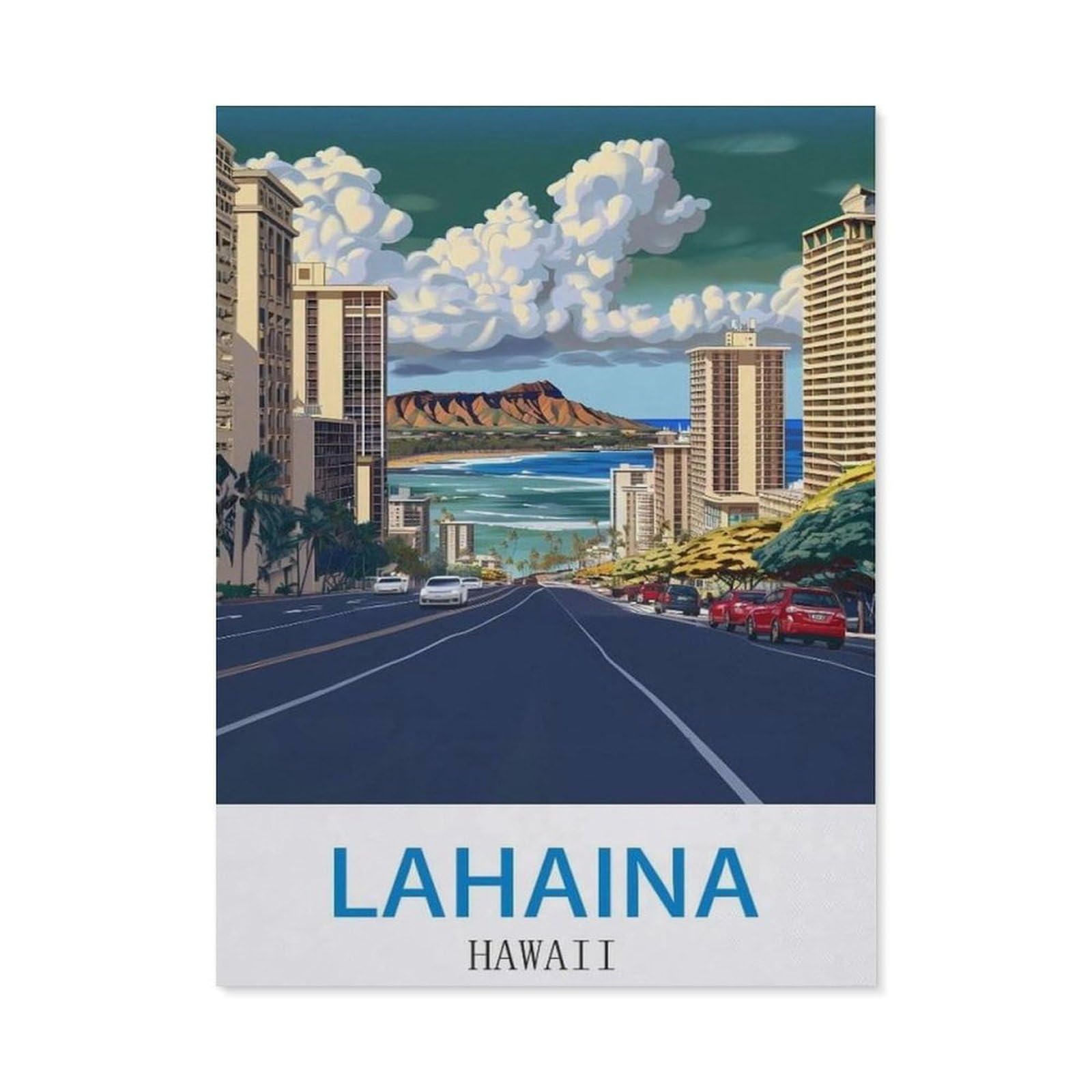 Lahaina Hawaii，Tin Sign Vintage Metal Signs Iron Painting Retro Metal Tin Sign Plaque Poster Garden Wall Art Plaque for House Bathroom Kitchen Cafe(30x40cm）12x16 inch-ED34