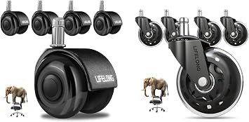 Lifelong Office Chair Wheels Replacement Rubber Chair Casters for Hardwood Floors and Carpet, Heavy Duty Casters for Chairs to Replace Office Chair Mats - Fits 98%