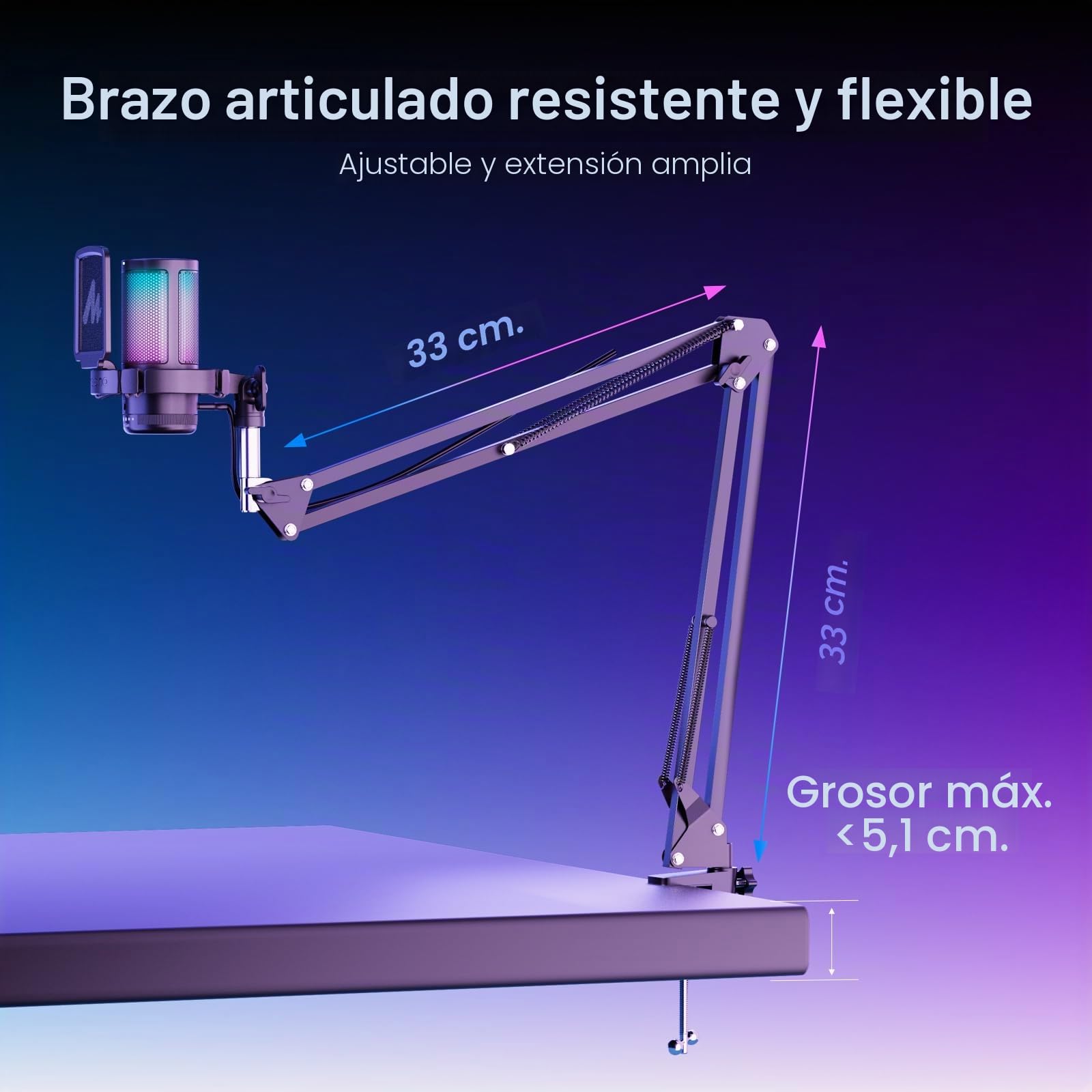 MAONO Microfono Gaming, USB Micrófono Condensador con Cancelación de Ruido para Streaming Podcast Studio, Compatible con PS5/PS4/Mac con Luces RGB Controlables, Botón de Silencio, Control de Ganancia