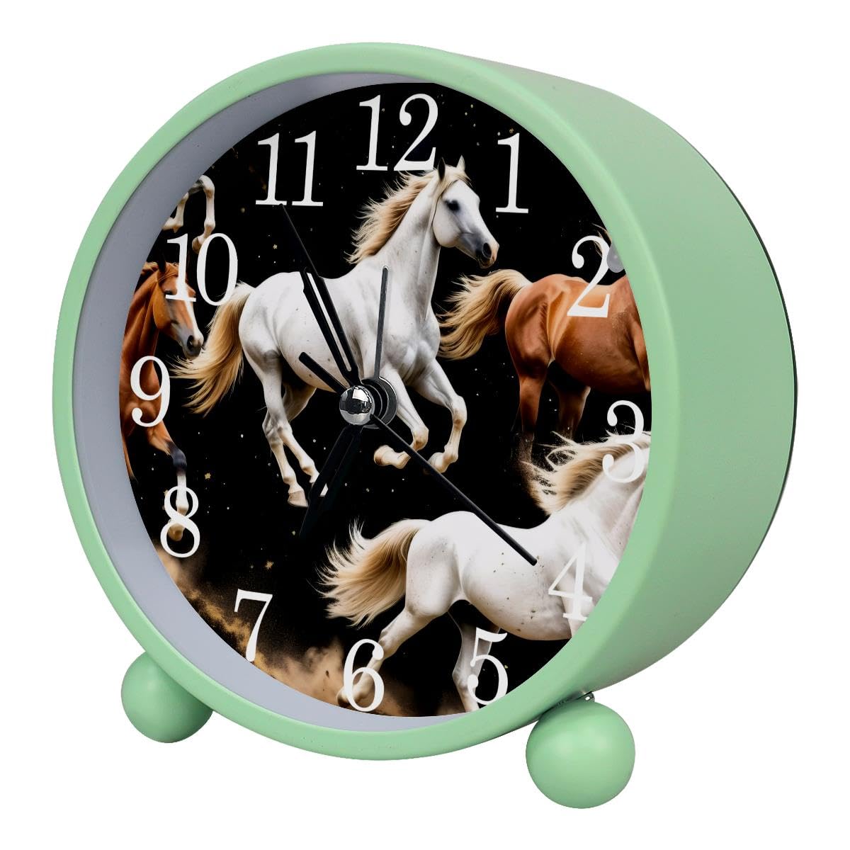 Luoweisi Alarm Clock Horses, Silent Non-Ticking with Night Light