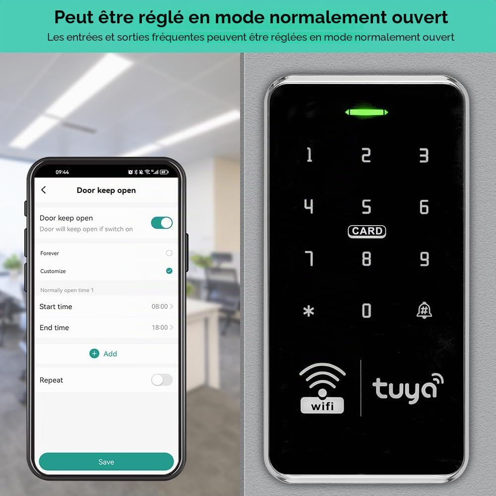 Tuya Contrôleur d'accès WiFi intelligent double bande avec clavier RFID étanche IP68, prend en charge 1000 utilisateurs, 10 125 kHz + 10 porte-clés 13,56 MHz